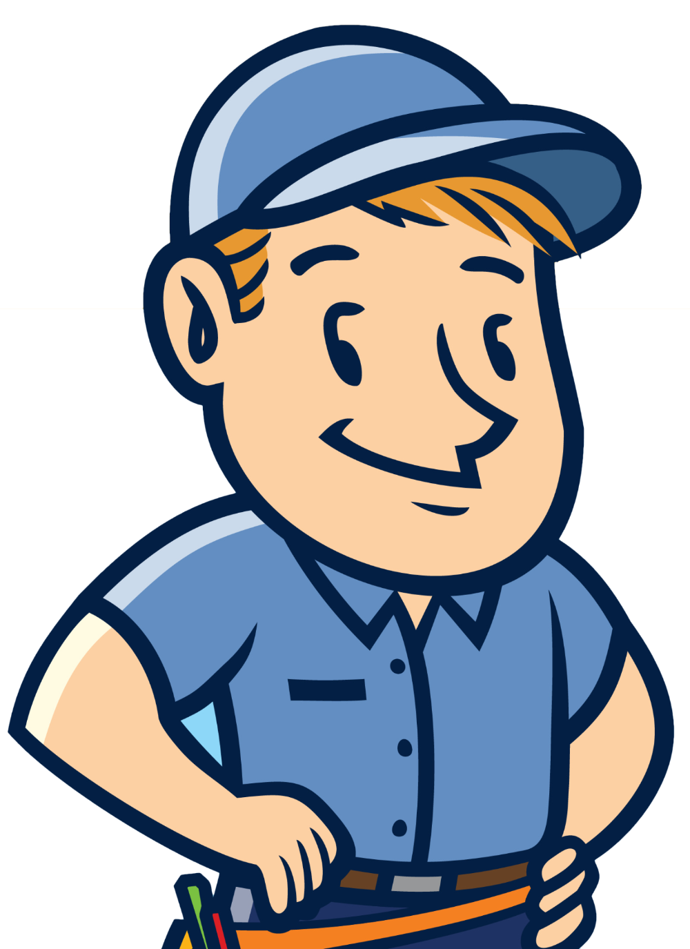 Illustration of a worker with blue hat and blue shirt