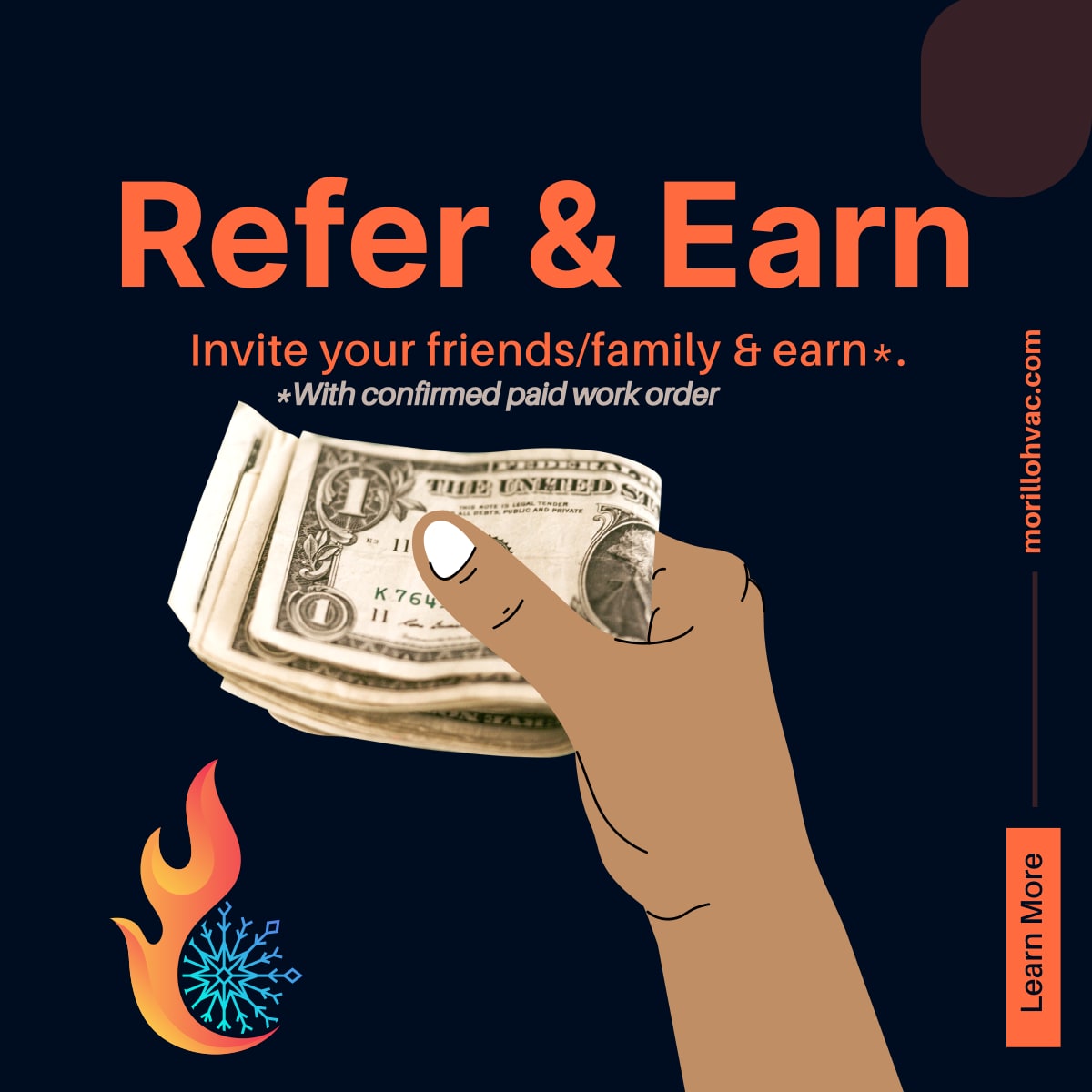 special refer and earn; invite your friends or family and earn with a confirmed paid work order